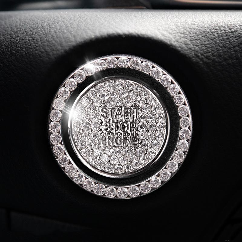 Car one-click start button fashion crystal logo sticker