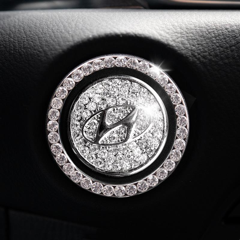 Car one-click start button fashion crystal logo sticker