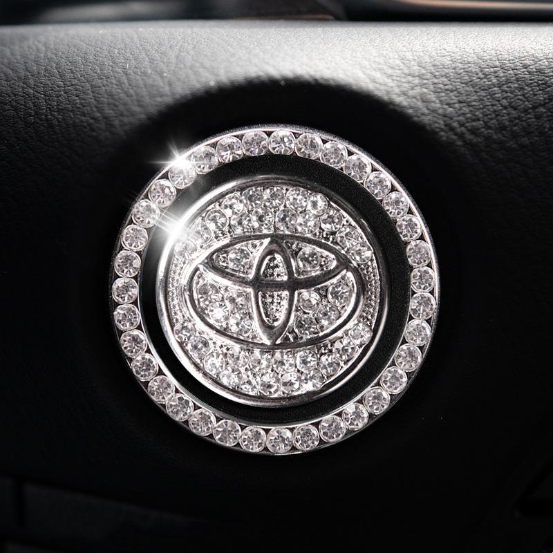 Car one-click start button fashion crystal logo sticker
