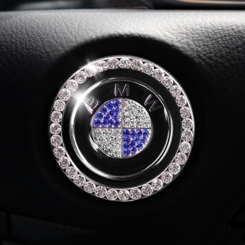 Car one-click start button fashion crystal logo sticker