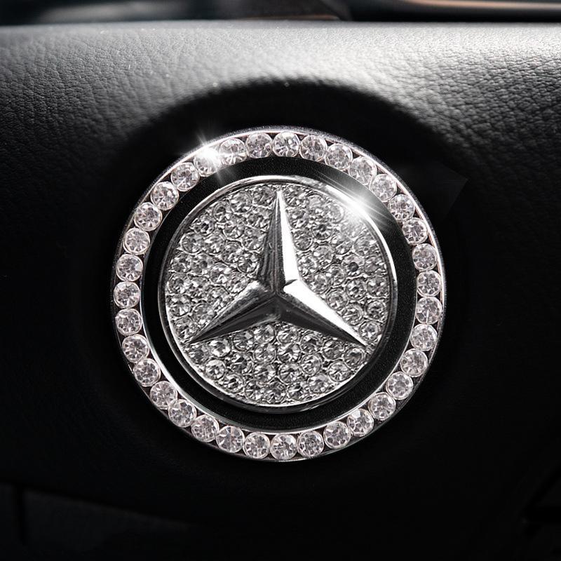 Car one-click start button fashion crystal logo sticker
