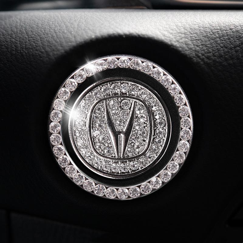 Car one-click start button fashion crystal logo sticker