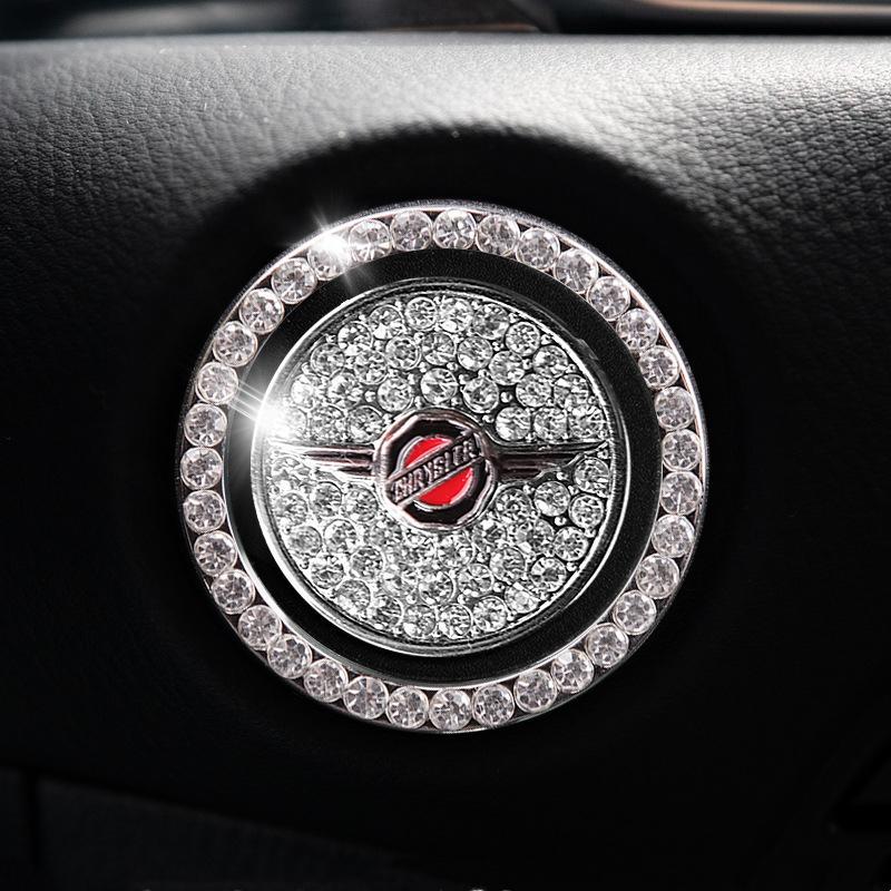 Car one-click start button fashion crystal logo sticker