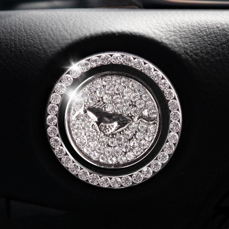 Car one-click start button fashion crystal logo sticker