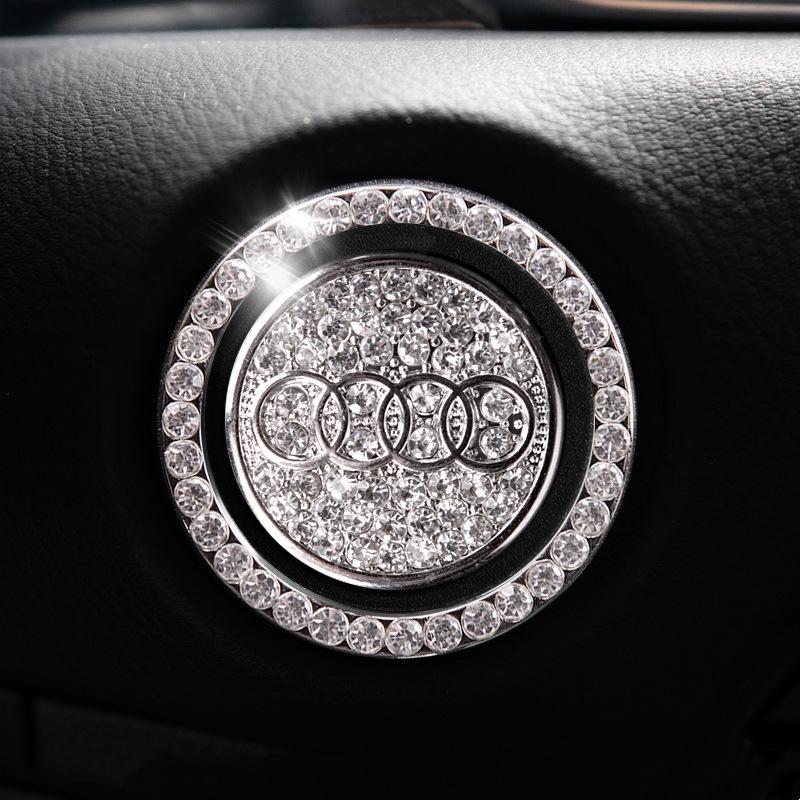 Car one-click start button fashion crystal logo sticker