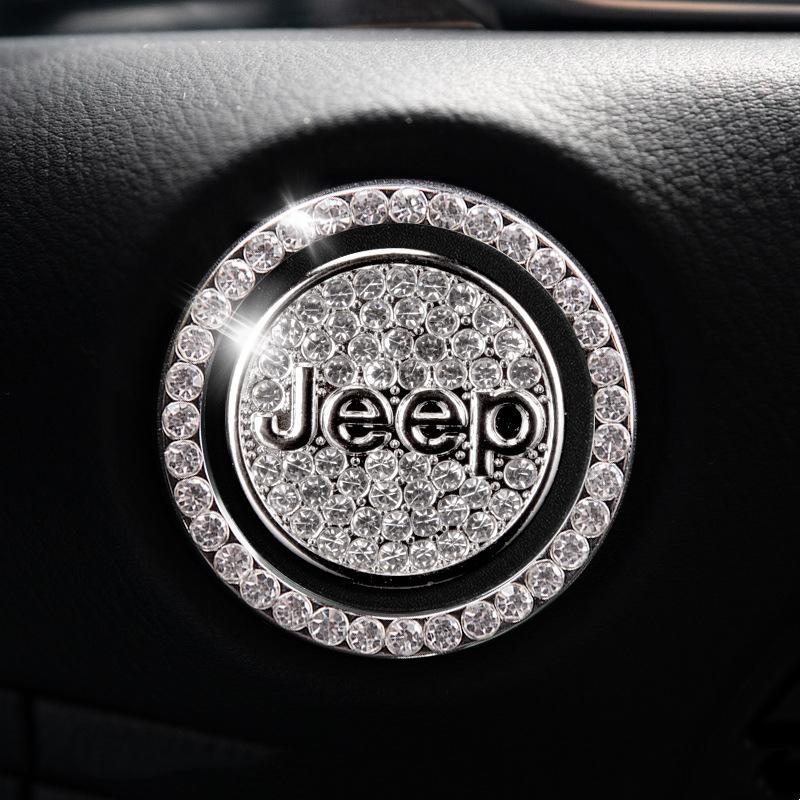 Car one-click start button fashion crystal logo sticker