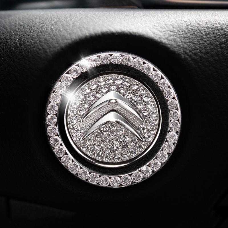 Car one-click start button fashion crystal logo sticker