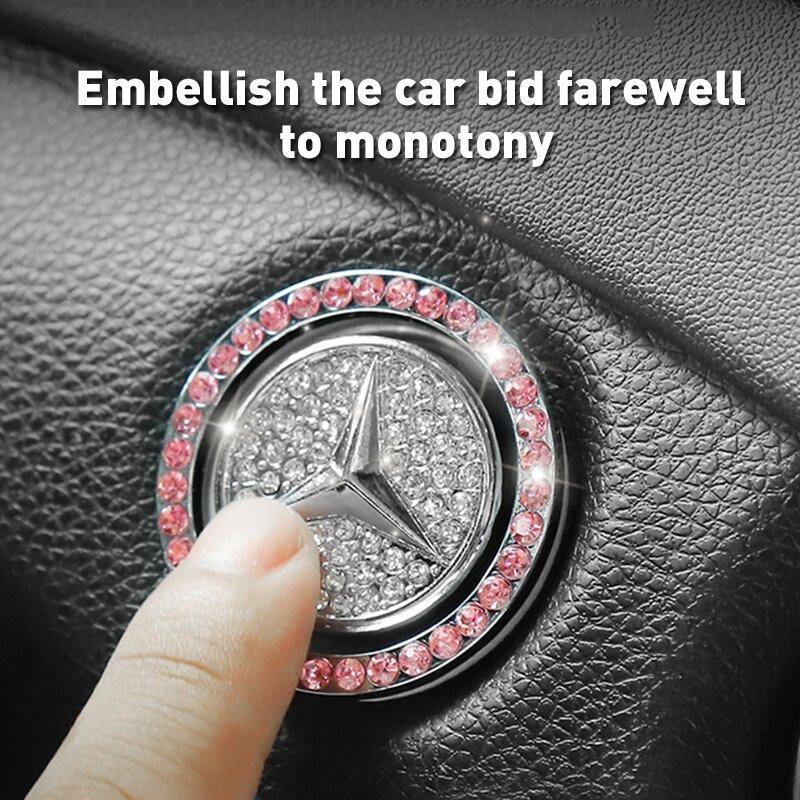 Car one-click start button fashion crystal logo sticker