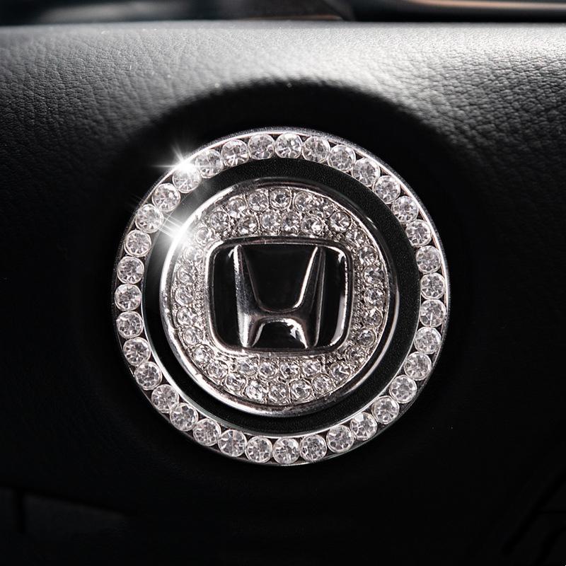 Car one-click start button fashion crystal logo sticker