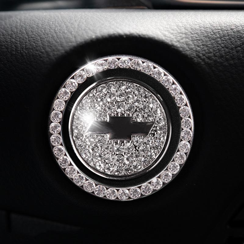 Car one-click start button fashion crystal logo sticker